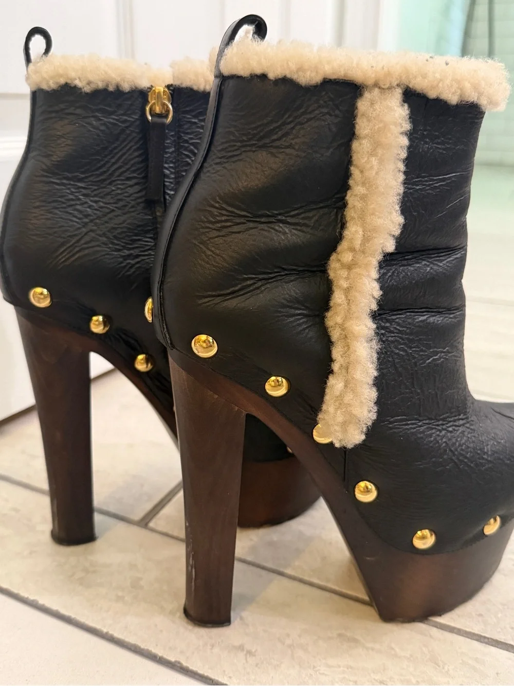 Giuseppe Zanotti Leather Shearling Platform Ankle Boots | IT 38 / US 8